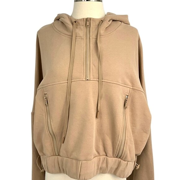 PopFlex Half Zip Warm Up Hoodie Latte Oversized Sweatshirt Size Medium M - Picture 2 of 11